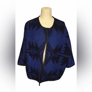 Blue & Black Southwestern Open Front Jacket | Relaxed Fit | US 14